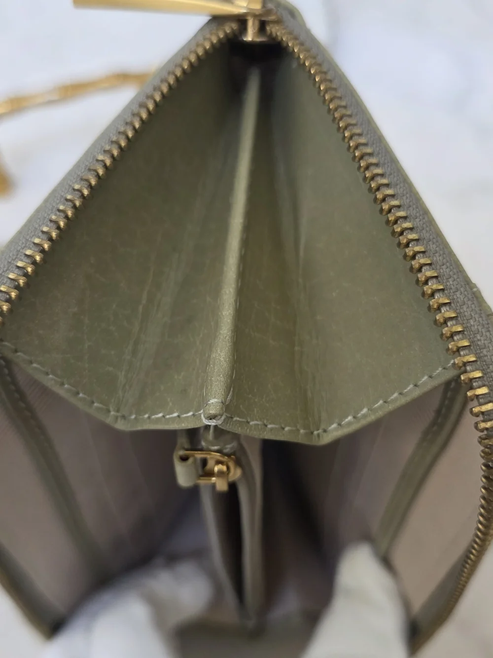 Margot New York Gabby Large Leather Zip Around Wallet Wristlet in Sage Green